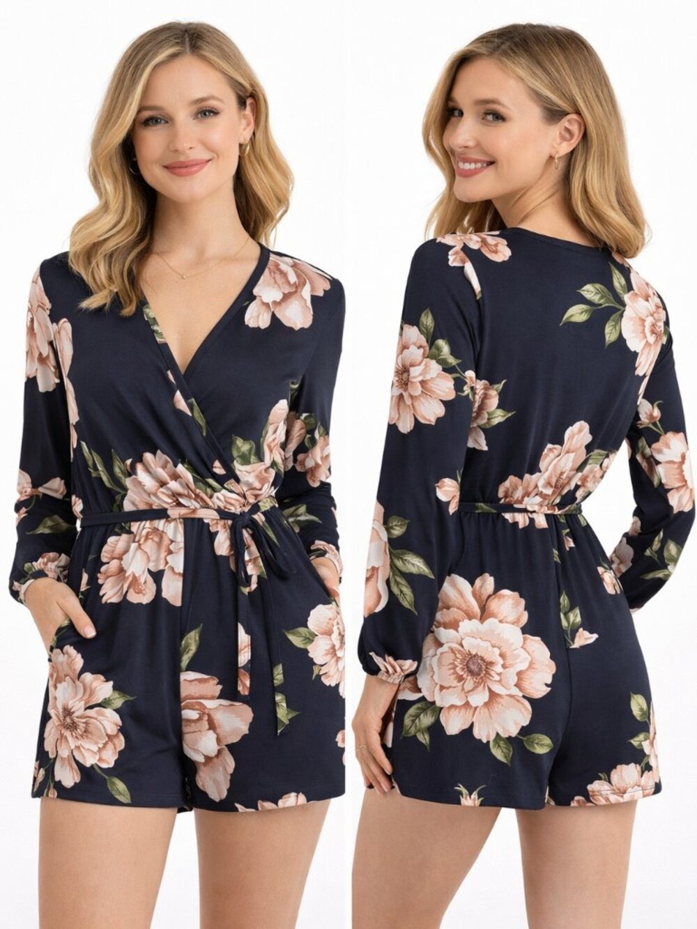 Navy Blue Floral Romper Ups and Downs Size Small